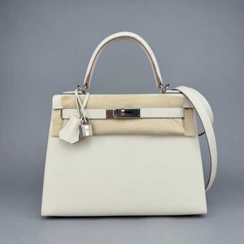 Hermes Kelly 28 Sellier Epsom Craie Palladium Hardware K Full
