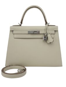 Hermes Kelly 28 Sellier Epsom Craie Palladium Hardware K Full