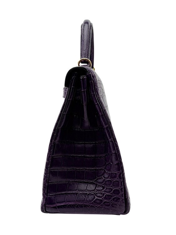 Hermes Kelly 32 Matte Crocodile Amethyste Purple Gold Hardware Preowned O Stamp