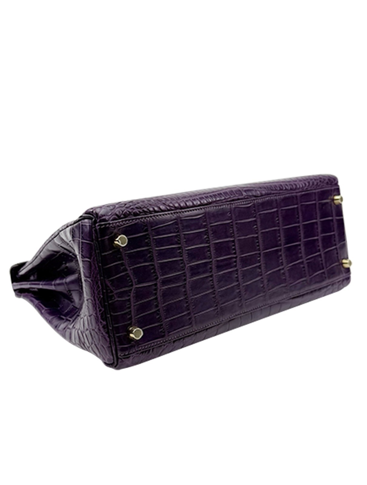 Hermes Kelly 32 Matte Crocodile Amethyste Purple Gold Hardware Preowned O Stamp