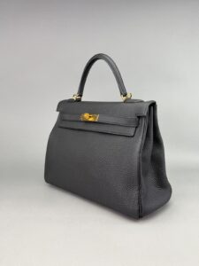 Hermes Kelly 32 Retourne Togo Black Gold Hardware Preowned K Stamp Full