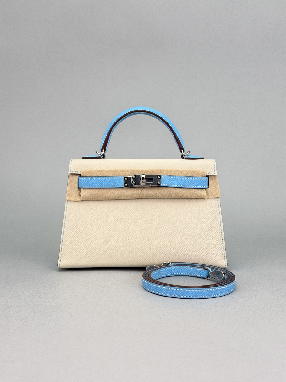 Hermes Mini Kelly 20 Epsom HSS Craie & Blue Celeste Palladium Hardware K 2025