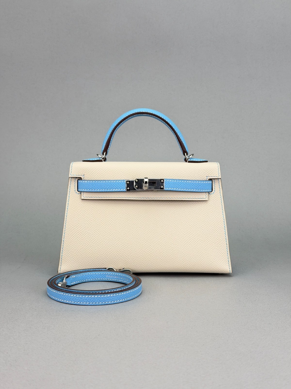 Hermes Mini Kelly 20 Epsom HSS Craie & Blue Celeste Palladium Hardware K 2025