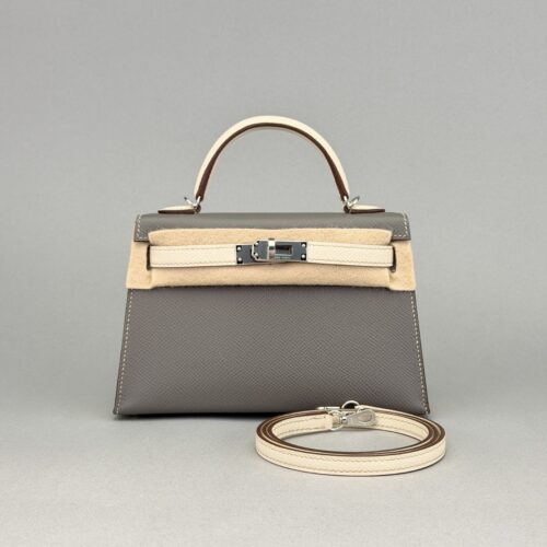 Hermes Mini Kelly 20 Epsom HSS Gris Meyer/Craie Palladium Hardware W Stamp 2025