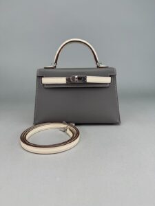 Hermes Mini Kelly 20 Epsom HSS Gris Meyer/Craie Palladium Hardware W Stamp 2025