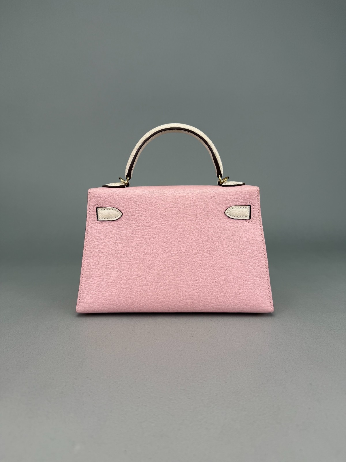 Hermes Mini Kelly 20 HSS Chevre Rose Sakura/Craie Permabrass Preowned W Stamp