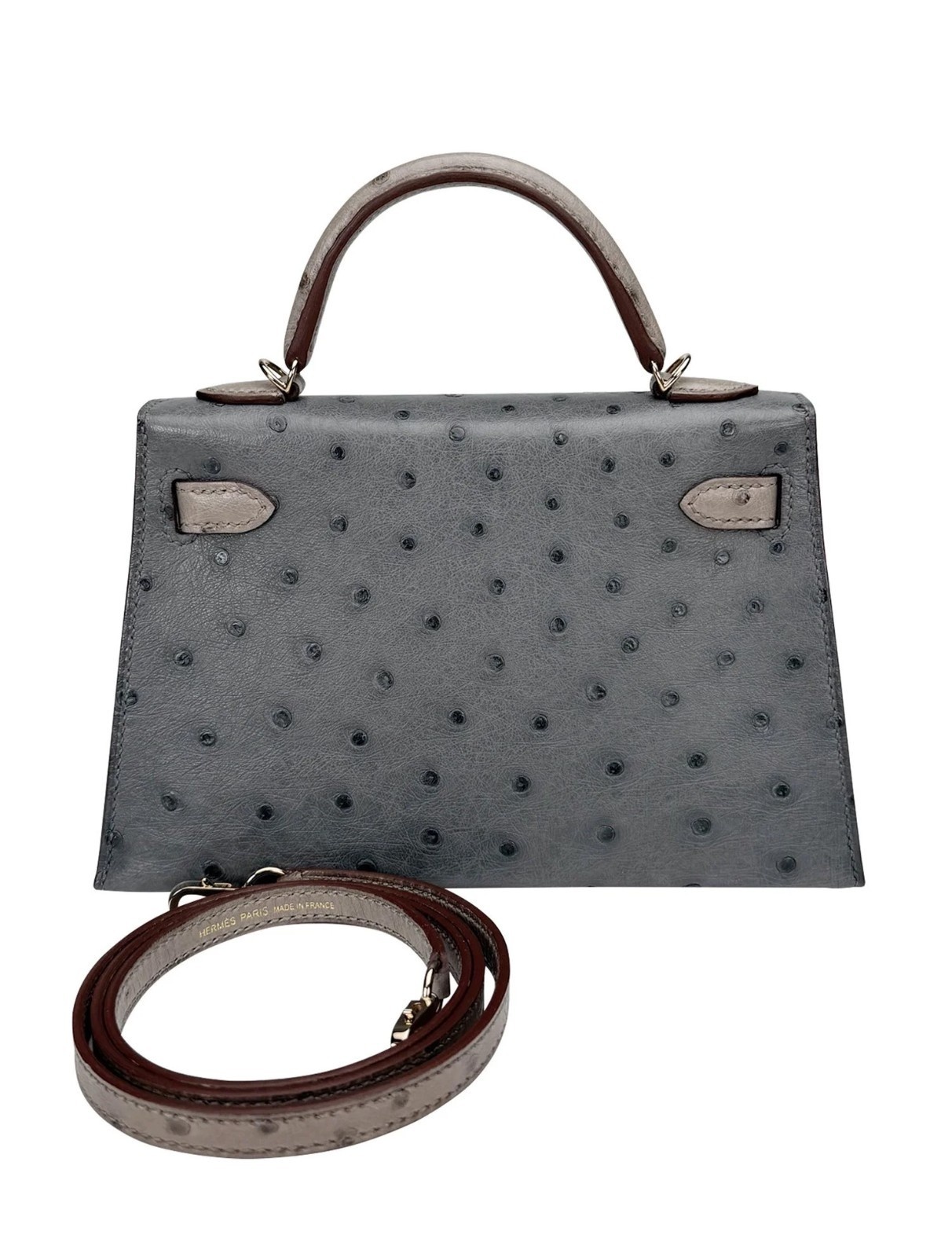 Hermes Mini Kelly 20 HSS Ostrich Graphite/Gris Touterelle Permabrass Hardware W