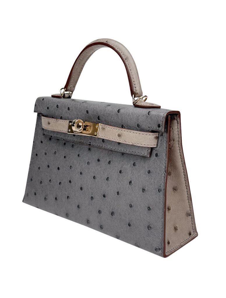 Hermes Mini Kelly 20 HSS Ostrich Graphite/Gris Touterelle Permabrass Hardware W