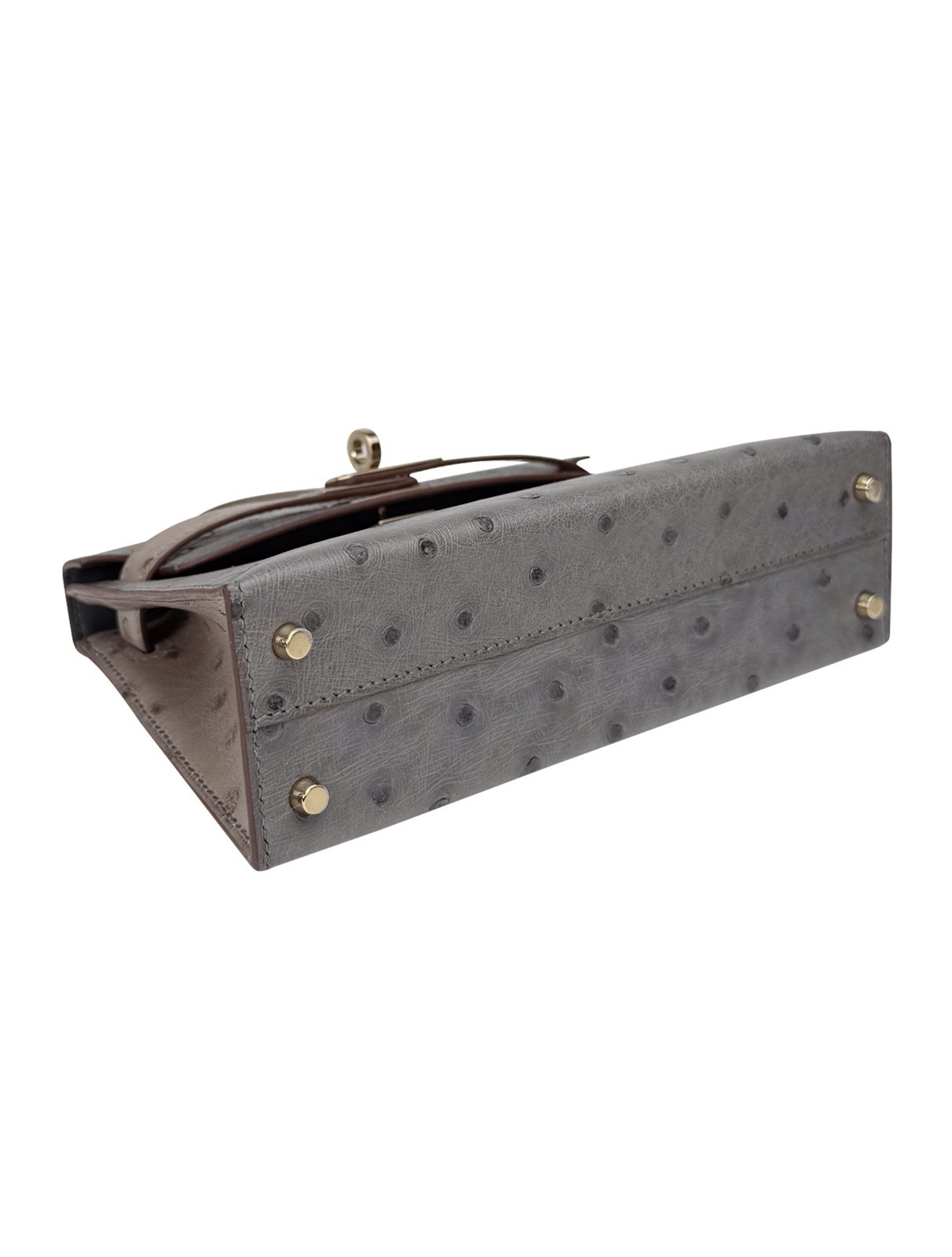 Hermes Mini Kelly 20 HSS Ostrich Graphite/Gris Touterelle Permabrass Hardware W