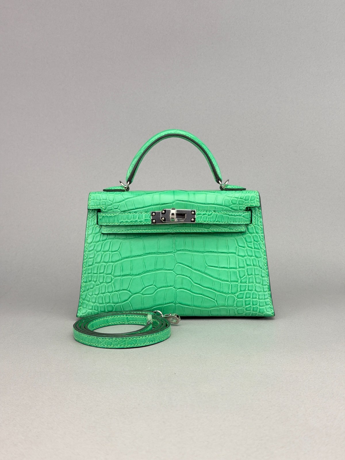 Hermes Mini Kelly II 20 Matte Alligator Vert Comics Palladium Hardware B 2023