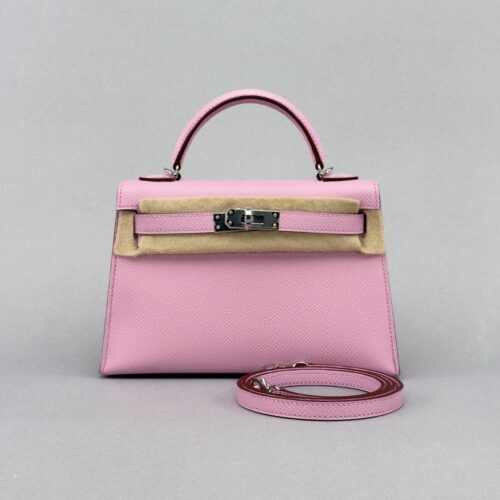 Hermes Mini Kelly 20 Sellier Epsom Mauve Sylvestre Palladium Hardware K Stamp