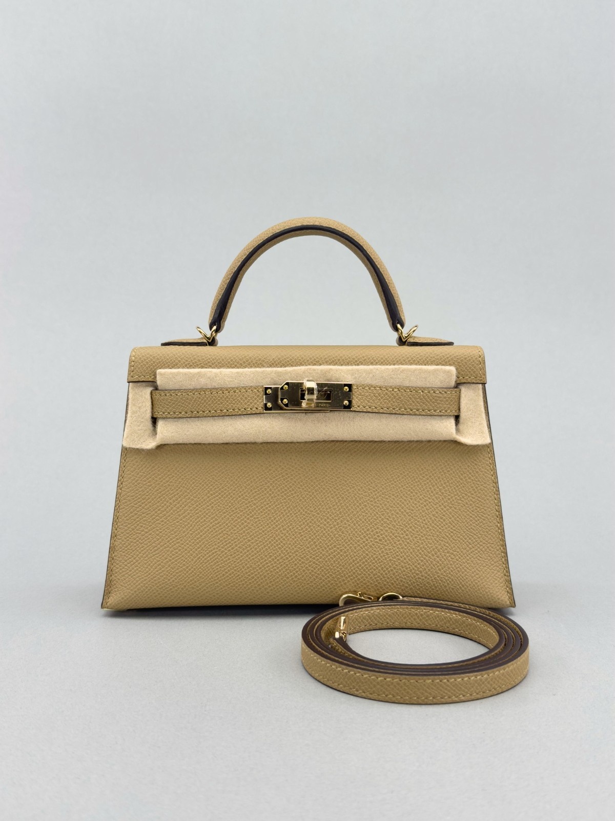 Hermes Mini Kelly 20 Sellier Epsom Poussiere Permabrass Hardware W Stamp 2025