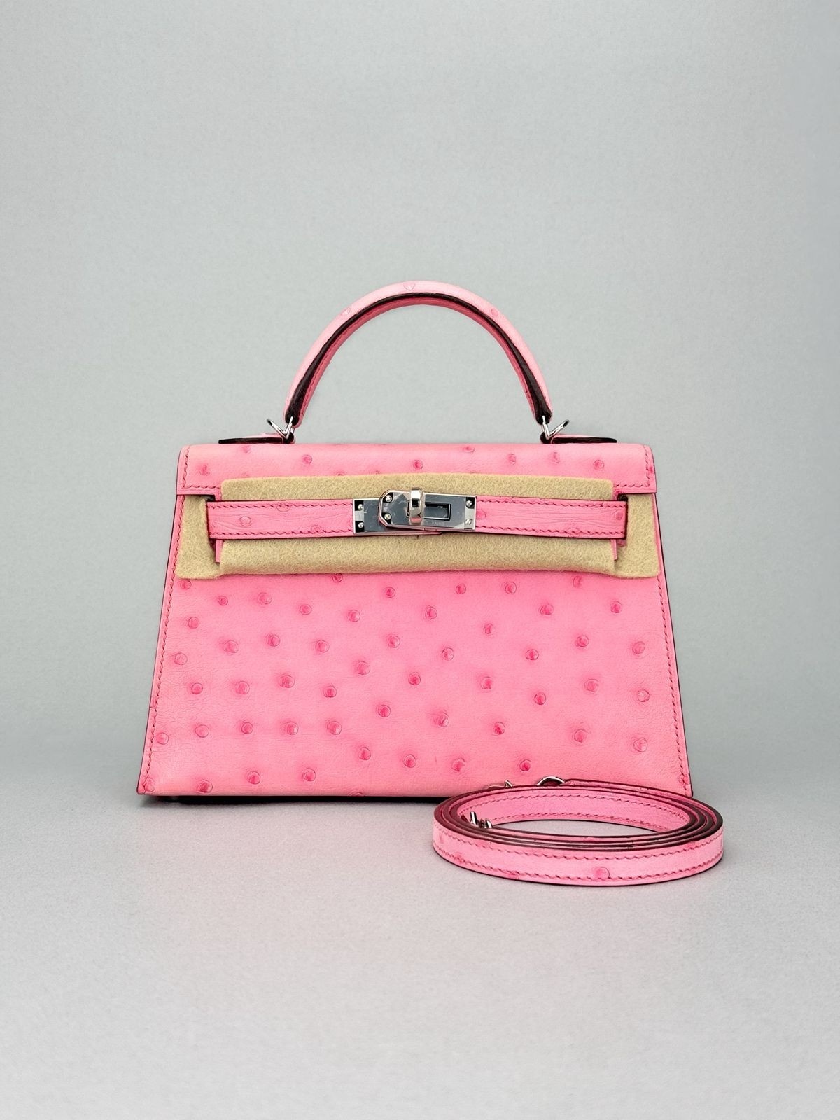Hermes Mini Kelly 20 Sellier Ostrich Bubblegum Palladium Hardware Y Stamp 2020