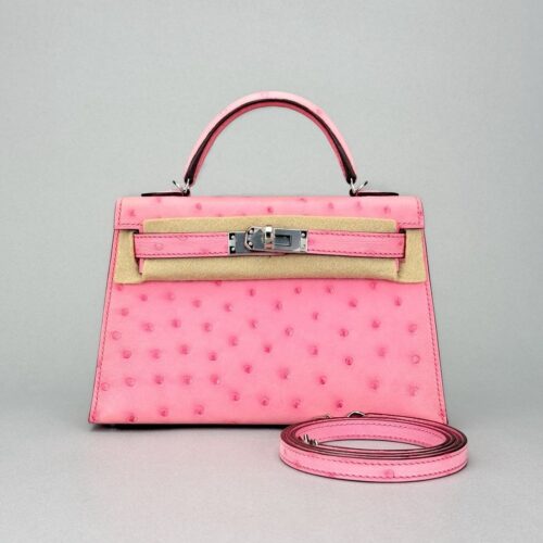 Hermes Mini Kelly 20 Sellier Ostrich Bubblegum Palladium Hardware Y Stamp 2020