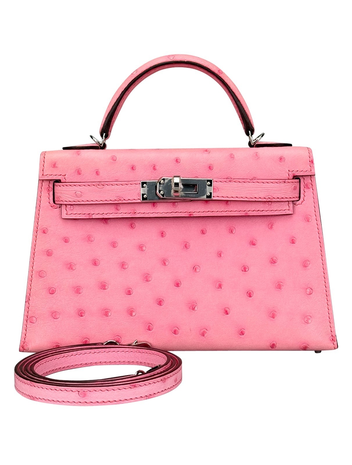 Hermes Mini Kelly 20 Sellier Ostrich Bubblegum Palladium Hardware Y Stamp 2020