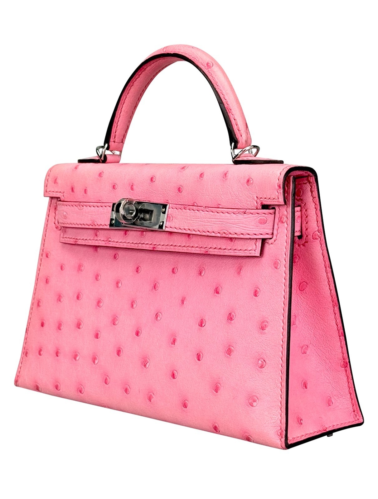 Hermes Mini Kelly 20 Sellier Ostrich Bubblegum Palladium Hardware Y Stamp 2020