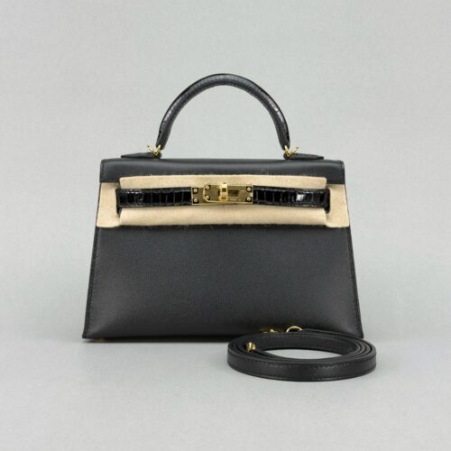 Hermes Mini Kelly 20 Touch Shiny Alligator Black/Noir Gold Hardware W Stamp 2025