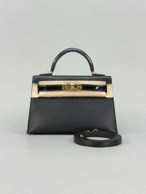 Hermes Mini Kelly 20 Touch Shiny Alligator Black/Noir Gold Hardware W Stamp 2025