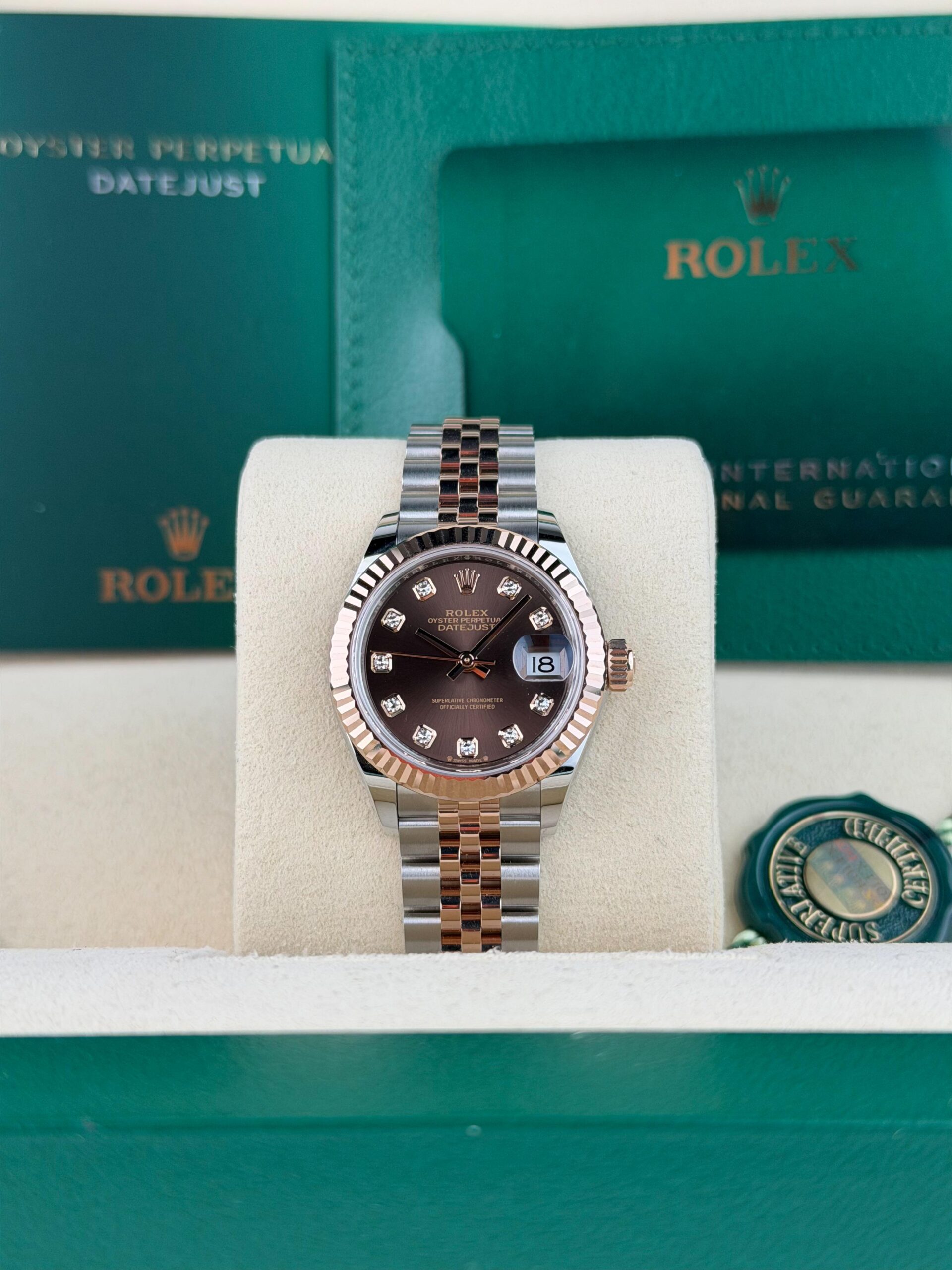 Rolex Datejust 28 Chocolate Brown Diamond Fluted Jubilee 2026 Unworn 279171