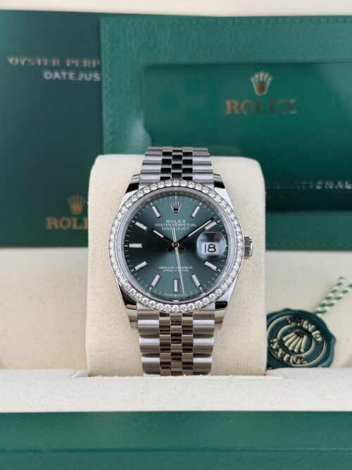 Rolex Datejust 36 Mint Green Index Diamond Bezel Jubilee 2026 Unworn 126284RBR