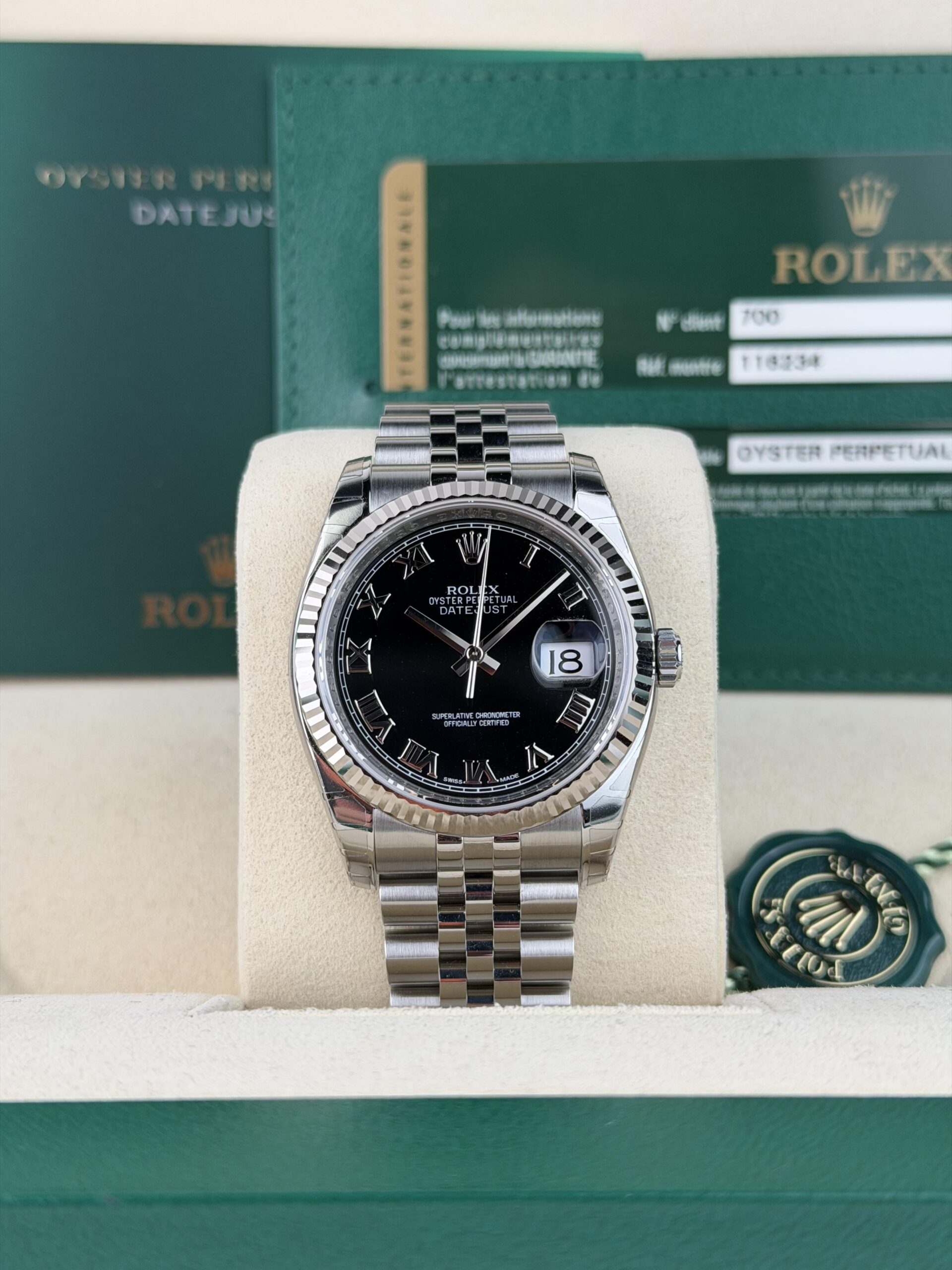 Rolex Datejust 36 Black Roman Fluted Jubilee Preowned 2013 116234