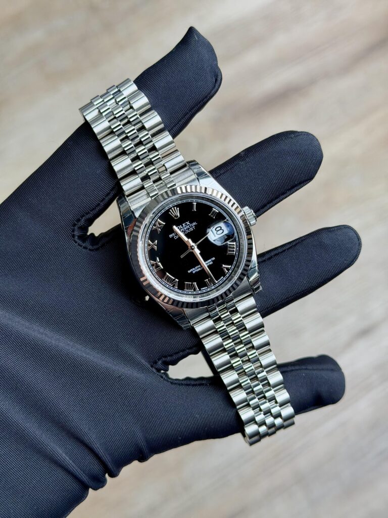 Rolex Datejust 36 Black Roman Fluted Jubilee Preowned 2013 116234