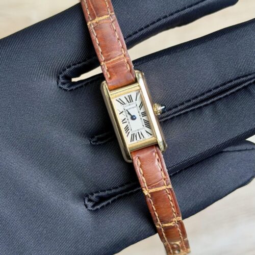 Cartier Tank W1529956 Gold Quartz Watch with Brown Alligator Strap