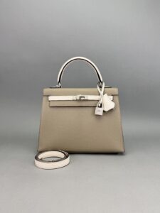 Hermes Kelly 25 Chevre HSS Gris Asphalt/Nata Brushed Palladium Preowned B 2024