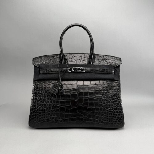 Hermes Birkin 35 Matte Alligator SO Black PVD Limited Preowned O Stamp