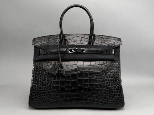 Hermes Birkin 35 Matte Alligator SO Black PVD Limited Preowned O Stamp