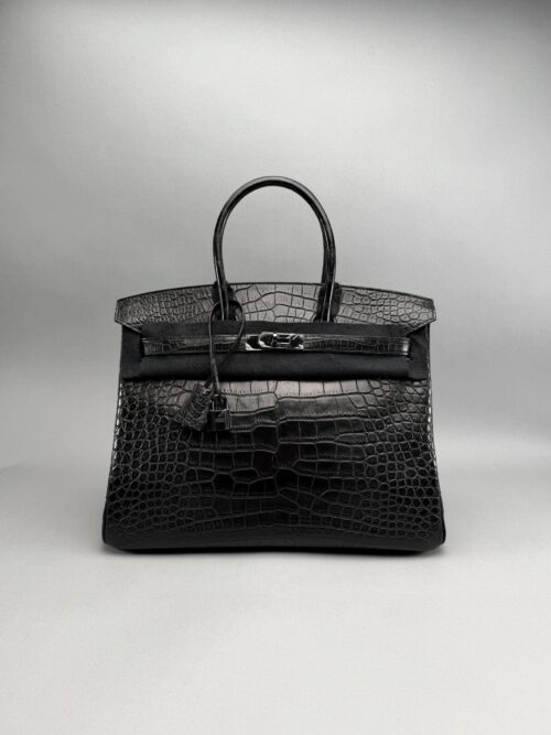 Hermes Birkin 35 Matte Alligator SO Black PVD Limited Preowned O Stamp