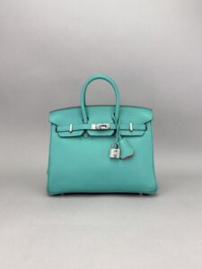 Hermes Birkin 25 R Novillo Vert Verone/ Rose Azalee Pallaium Preowned Y Stamp