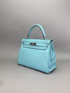 Hermes Kelly 28 Retourne Togo Blue Atoll Palladium Hardware Preowned T Stamp