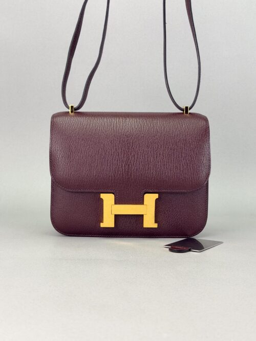 Hermes Mini Constance 18 Chevre Rouge Sellier Gold Hardware Preowned B Stamp