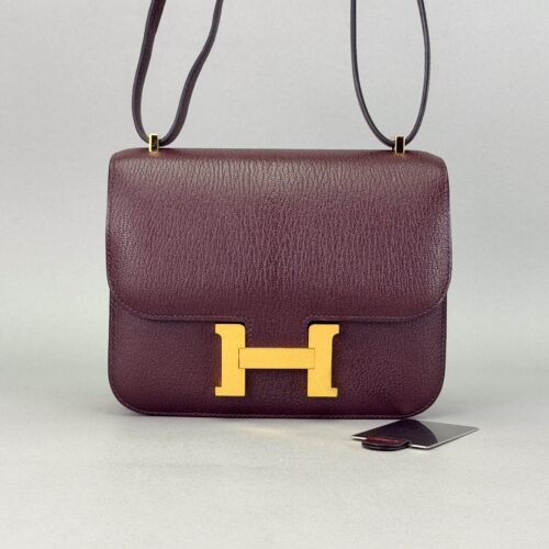 Hermes Mini Constance 18 Chevre Rouge Sellier Gold Hardware Preowned B Stamp