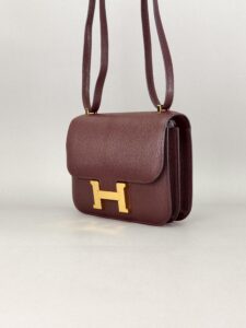 Hermes Mini Constance 18 Chevre Rouge Sellier Gold Hardware Preowned B Stamp