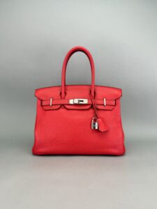 Hermes Birkin 30 Togo Rouge Pivoine Palladium Hardware Preowned Square N Stamp