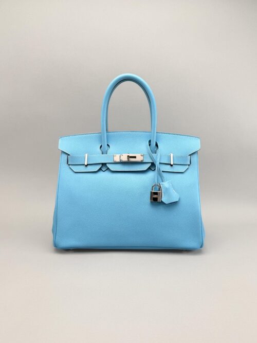 Hermes Birkin 30 Epsom Blue Celeste/Hydra Palladium Hardware Preowned Square O