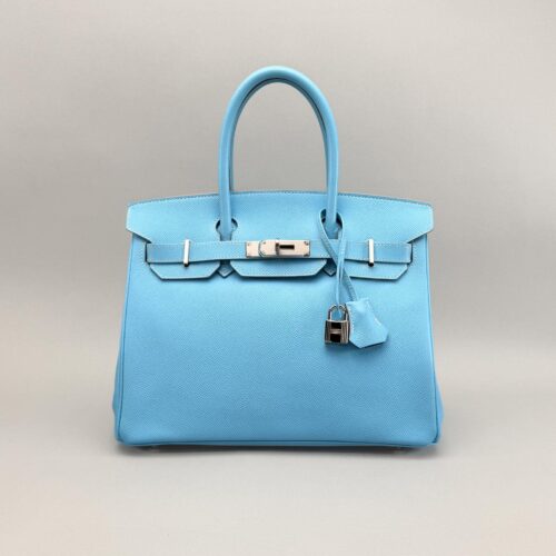 Hermes Birkin 30 Epsom Blue Celeste/Hydra Palladium Hardware Preowned Square O