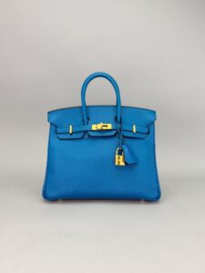 Hermes Birkin 25 Epsom Blue Izmir Gold Hardware Preowned Square R