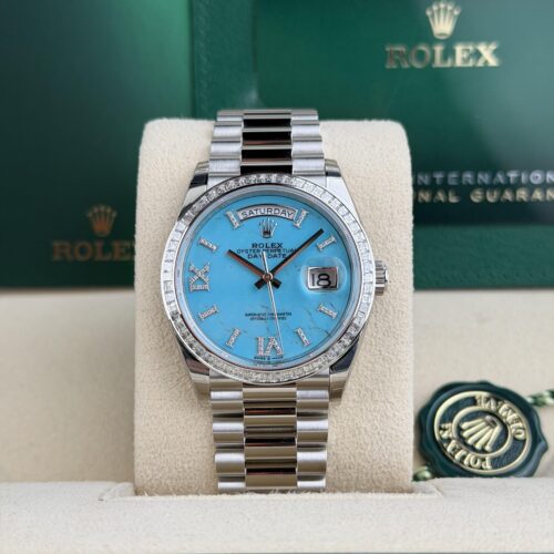 Rolex Day-date 36 Blue Turquoise VIIX Diamond President Preowned 2025 128396TBR