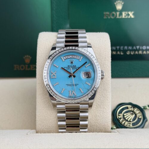 Rolex Day-date 36 Blue Turquoise VIIX Diamond President Preowned 2025 128396TBR