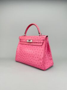 Hermes Kelly 32 Retourne Ostrich Fuchsia Palladium Hardware Preowned Square I