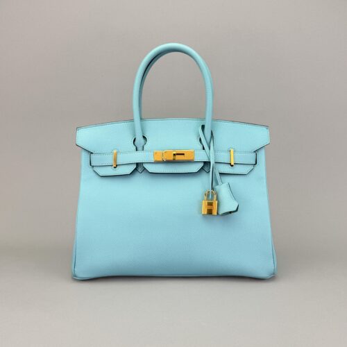 Hermes Birkin 30 Retourne Epsom Blue Atoll Gold Hardware Preowned Y Stamp