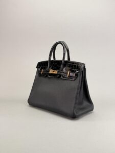 Hermes Birkin 25 Novillo Crcodile Touch Black Rose Gold Hardware D Stamp 2020
