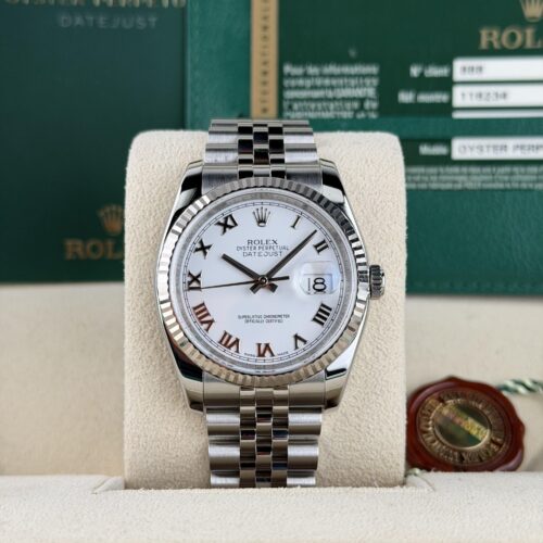 Rolex Datejust 36 White Roman Fluted Jubilee Preowned 2013 116234