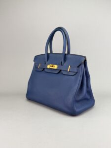 Hermes Birkin 30 Retourne Clemence Blue Navy Gold Hardware Preowned Square N