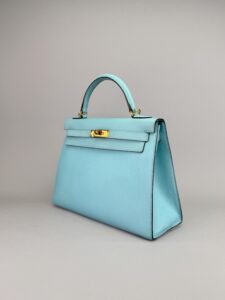 Hermes Kelly 32 Sellier Epsom Blue Atoll Gold Hardware Preowned Square R