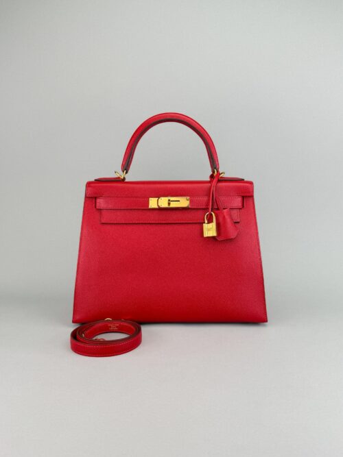Hermes Kelly 28 Epsom Rouge Casaque Gold Hardware Preowned X Stamp