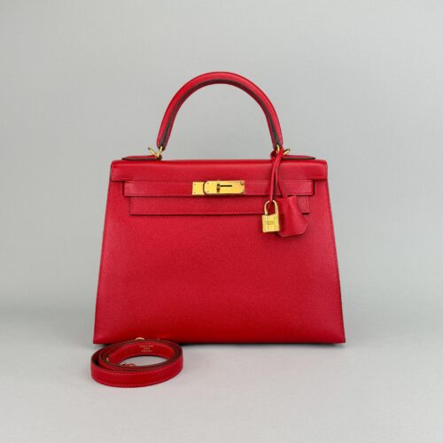 Hermes Kelly 28 Epsom Rouge Casaque Gold Hardware Preowned X Stamp